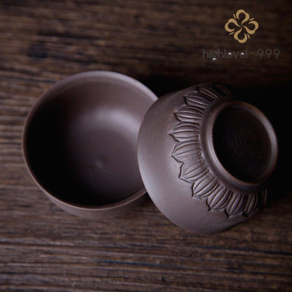 2pcs/lot Real Yixing Zisha Tea Cup 60ml Carved Cup Of Tea Purple Clay Tea Cups