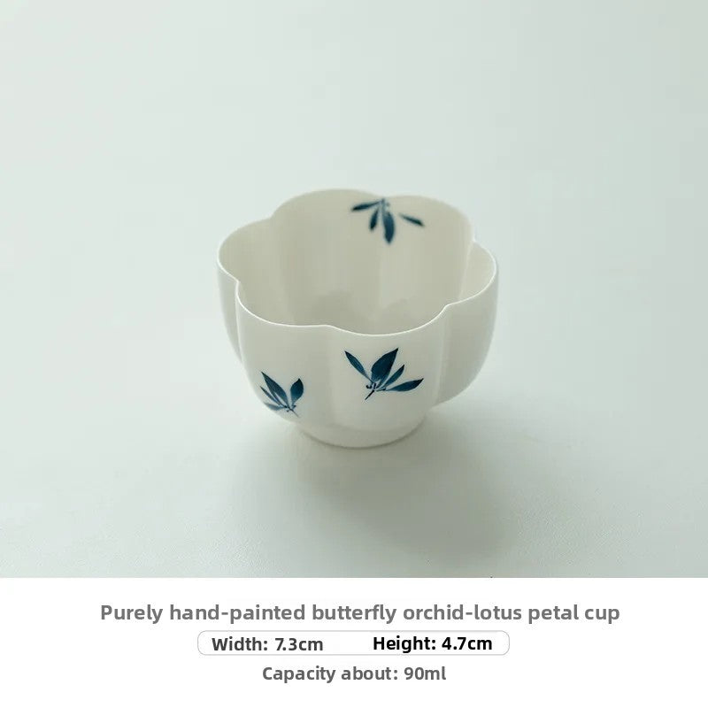 90ml Ceramic Hand-painted Butterfly Orchid Zen Teacup Master Cup Pu 'er Tea Bowl