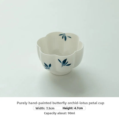 90ml Ceramic Hand-painted Butterfly Orchid Zen Teacup Master Cup Pu 'er Tea Bowl