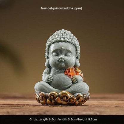 Sandstone Small Seated Buddha Figurine Tea Pet 9.5cm 3.7in Zen Tea Set Decor