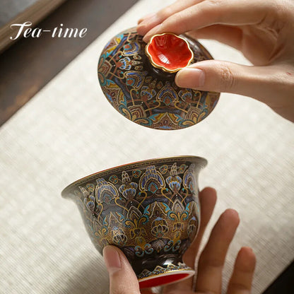 150ml Chinese Enamel Colored Gaiwan Hand Grasping Bowl Tea Lid Set Tea Tureen