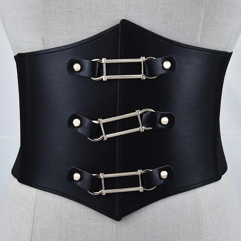 Women Corsets PU Leather Black Sexy Dress Jeans Waistband Wide Belts Cummerbunds