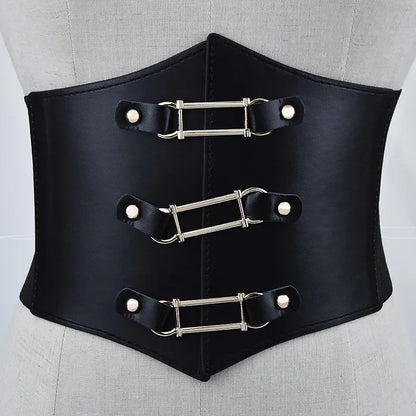 Women Corsets PU Leather Black Sexy Dress Jeans Waistband Wide Belts Cummerbunds