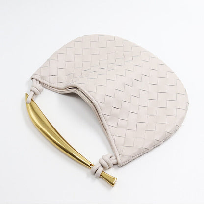 Woven Microfiber Leather Top Metal Handle Clutch Handbag Purse Tote Fashion Bag