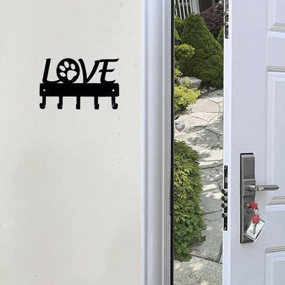 Love with Dog Paw Wall Mounted Hook Up Key Rack Hanger Metal Artwork Shape