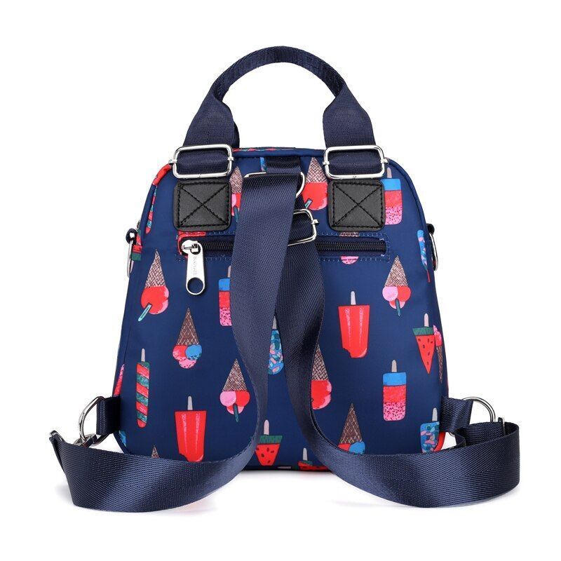 Women Nylon Backpack Waterproof Shoulder Bag Cartoon Print Rucksack Mini Casual