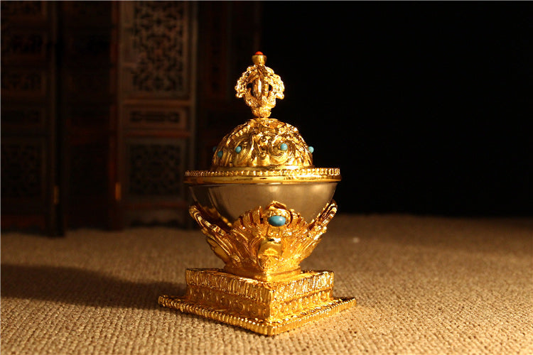 6.5X10CM TIBETAN New TANRA BUDDHISM ALTAR BLESSED GOLD GILT Gabbra KAPALA