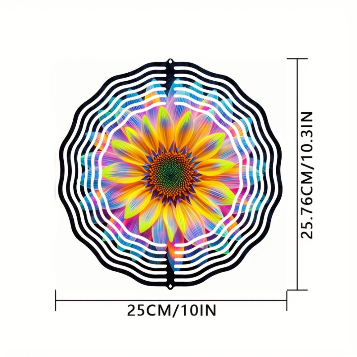 CIFbuy 10 Inch Neon Flower Wind Spinner 3D Metal Garden Yard Outdoor Decor