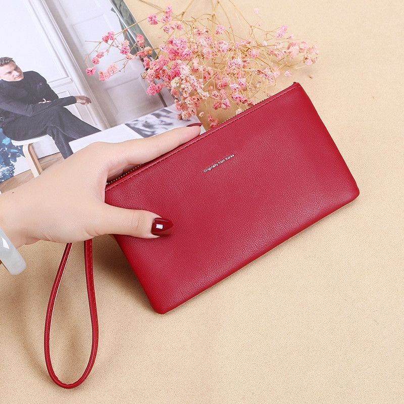 Zipper Long Wallet Coin Purse Synthetic Clutch Bag Large Polyester Wallets Red