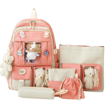 5pcs Sets Children's School Backpack Women's Bagpack Laptop Bag Students Totes
