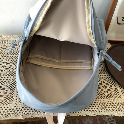 Waterproof Nylon School Backpack Large Solid Color Travel Bag College Schoolbag