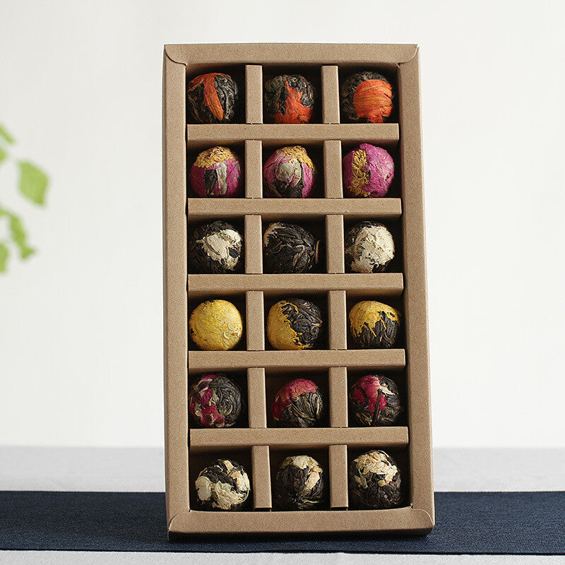 Handmade Ball-shaped Assorted Flowers Flowering Pu-erh Tea Raw 18 Pcs (120g)