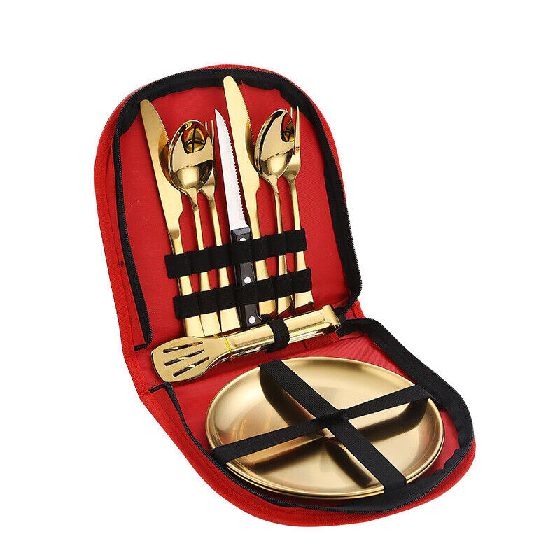 Camping Tableware Set Stainless Steel 10/19Pcs Picnic Cutlery Set W/ Storage Bag