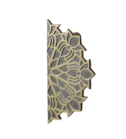 Set of 2 Antique Look Lotus Flower On Corners Brass Door Handle Pair