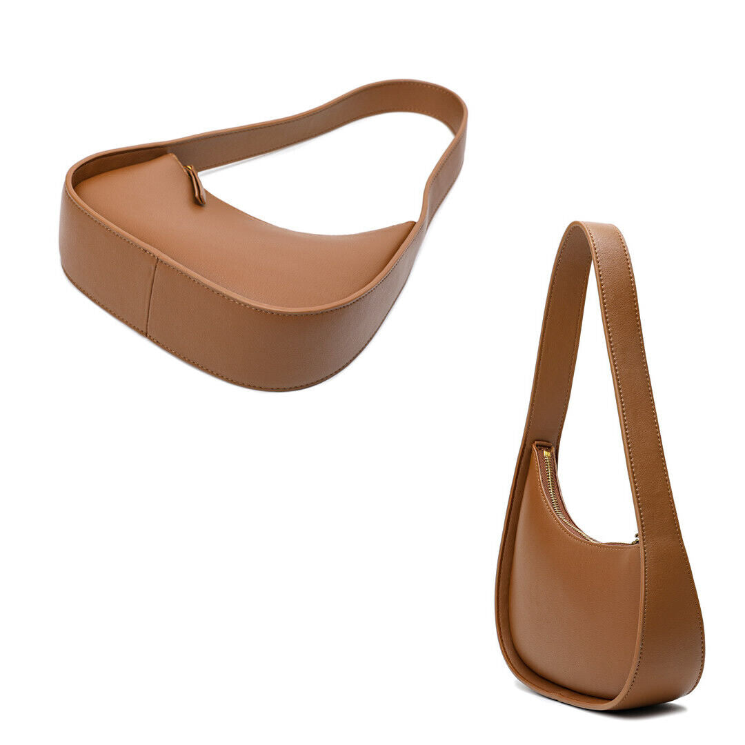 Small Mini Curved Half Moon Leather Single Shoulder bag Purse Handbag Tote