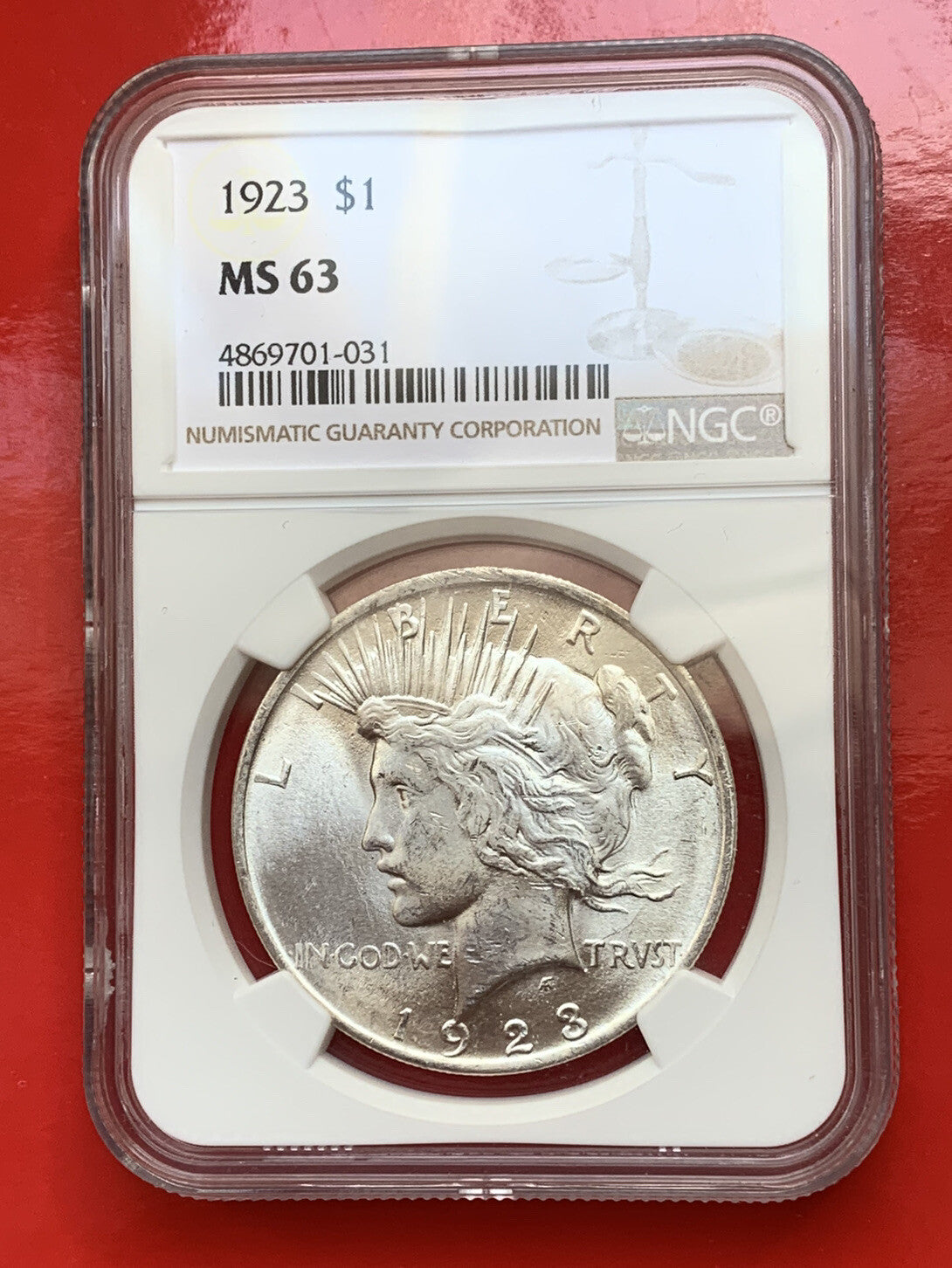 1923 PEACE SILVER DOLLAR NGC MS63 USA Old Constitution Money 美国和平银元 MS 63