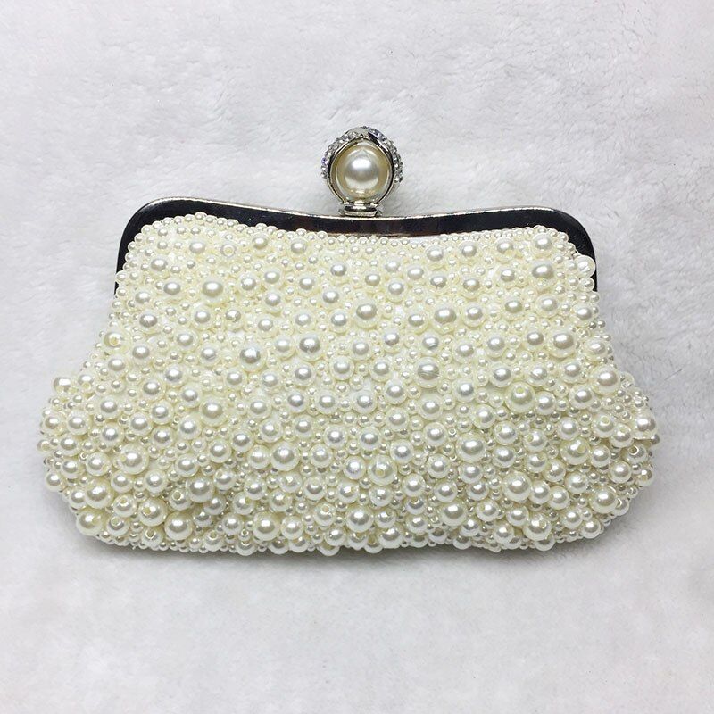 Elegant White Pearl Shell Evening Bgs Bead Small Handbag Clutch Shoulder Purse