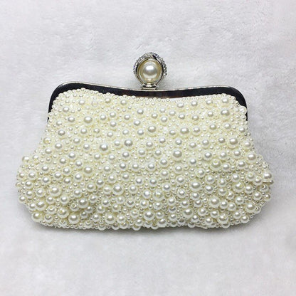 Elegant White Pearl Shell Evening Bgs Bead Small Handbag Clutch Shoulder Purse