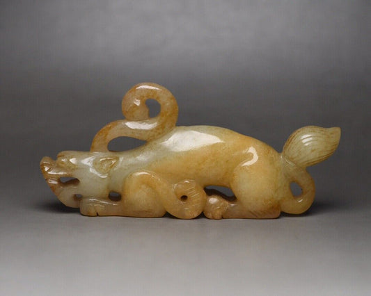 Chinese Natural Hetian Jade Hand Carving Beast Statue Exquisite Figurines Art