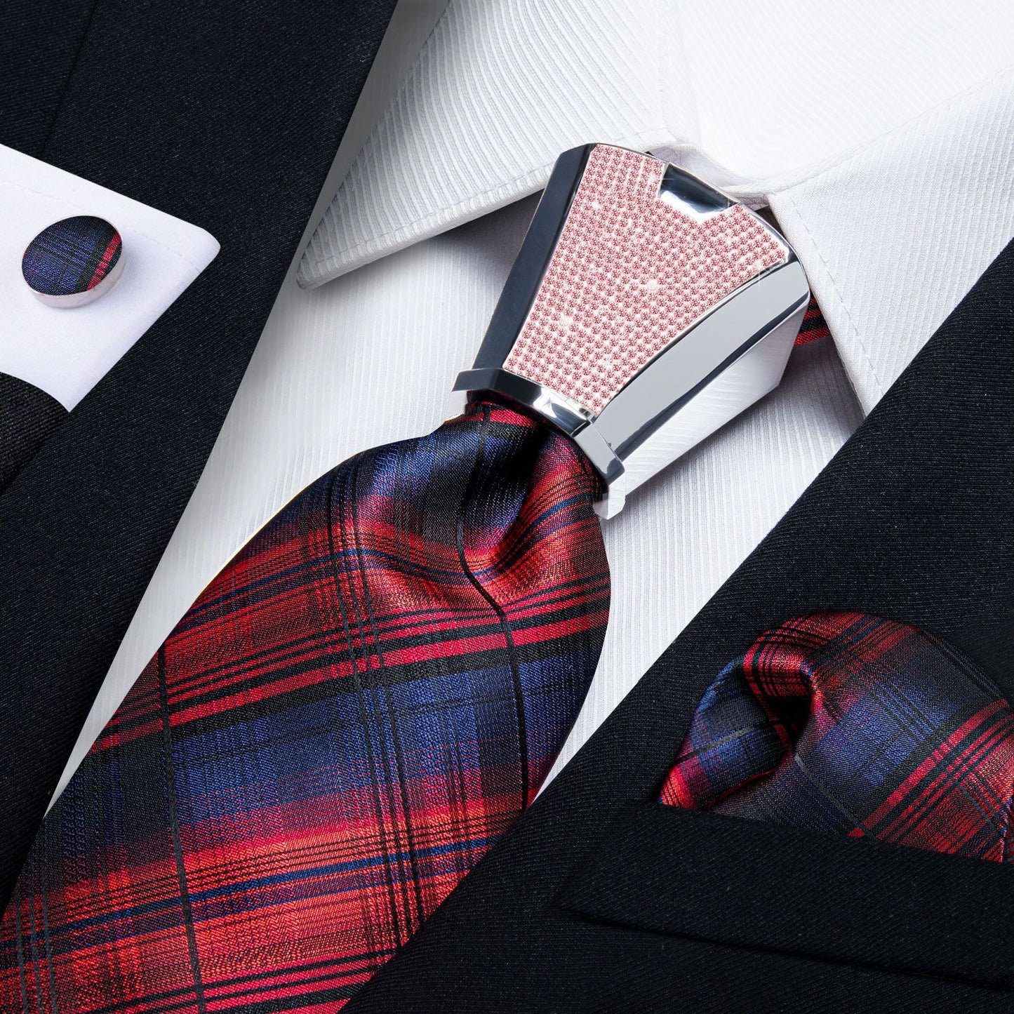 Men Necktie 3Pcs Luxury Striped Ties Cufflinks Pocket Square Wedding Accessories