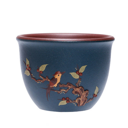 Master Cup Handmade Real Yixing Zisha Purple Clay Tea Cup Bird Relief Marked New