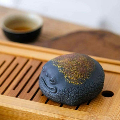 3.14" Purple Sand Golden Toad Tea Pet Lucky Accessories Tea Table Tea Set