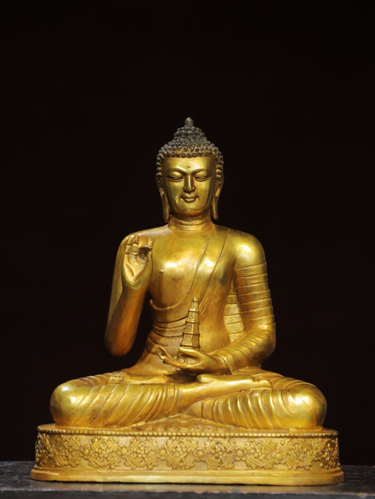 10.6" China Old Tibet Tibetan Buddhism Temple Bronze Gilt Medicine Buddha Statue