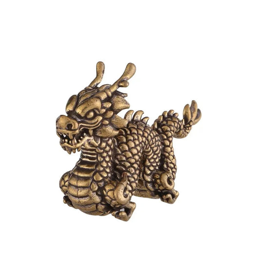 Brass Chinese Mythology Animal Dragon Statue Figure Miniature Antique Dragon