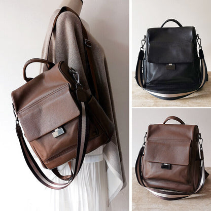 Anti-Theft Convertible Real Leather Backpack Travel Bag Purse Shoulder Bag