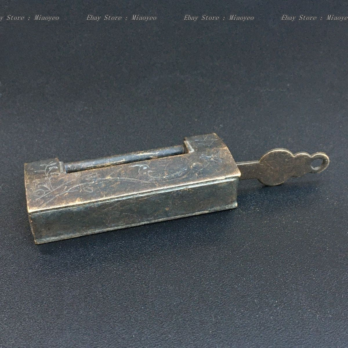 Antique Qing Dynasty Copper Padlock 2.01" Vintage Chinese Chest Lock Wooden Box