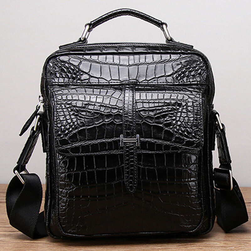 Real Leather 10" Handbags, Designer Crocodile Men's Business Sling Shoulder Bag