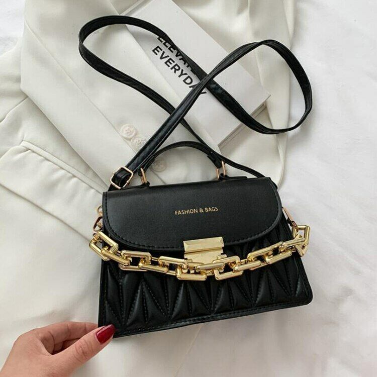 Thick Chain Handbags New Female Embroidery Shoulder Bags PU Flap Crossbody Bags