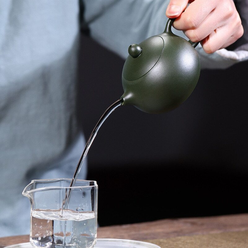 210ml 4.8" Raw Ore Green Mud Xishi Tea Pot Authentic Yixing Purple Clay Teapot