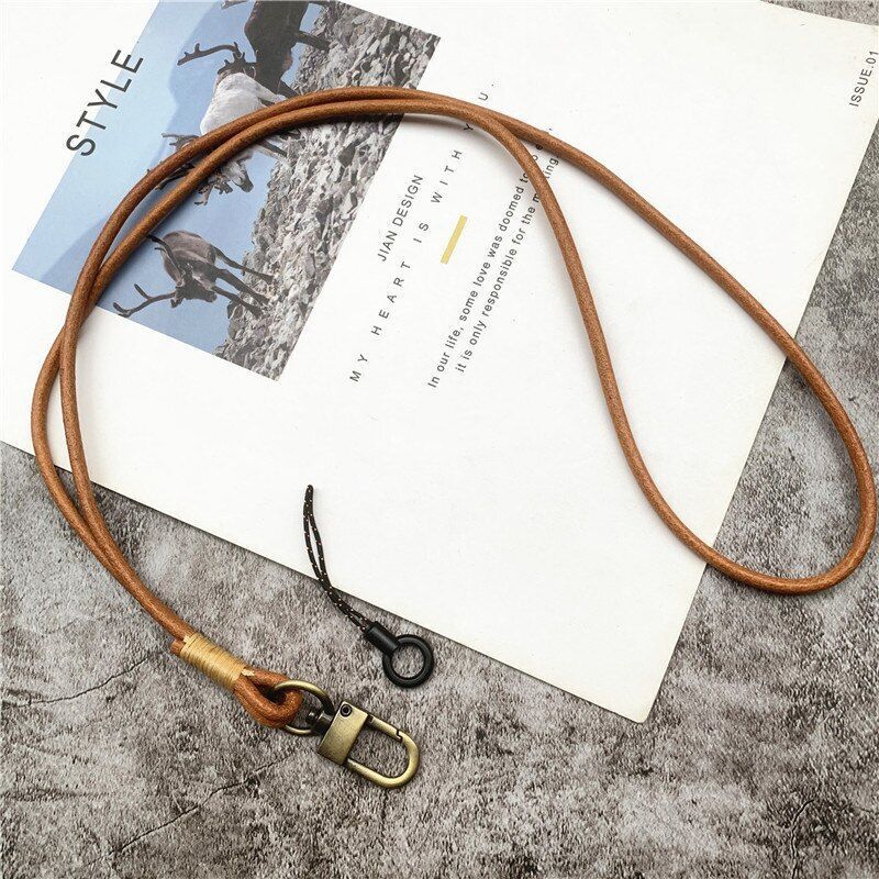 Mobile Phone Straps Cowhide Lanyards Key Leather Card Badge Neck Sling Band 50cm