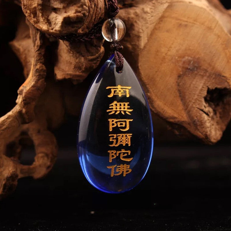 2PCS Namo Amitabha Crystal Pendant Tibetan Buddhist Amulet Feng Shui Necklace