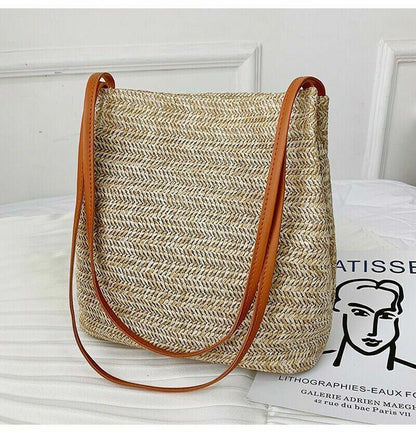 Bag Shoulder Bohemian Women Handbag Beach Hand Woven Rattan Straw Summer Large