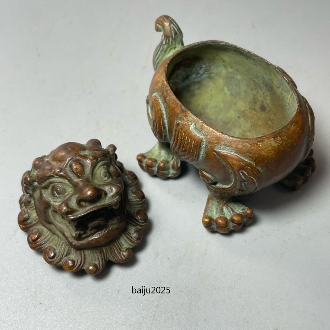 Retro China Copper Alloy Censer Chinese Pi Xiu Statue Home Lion Incense Burner