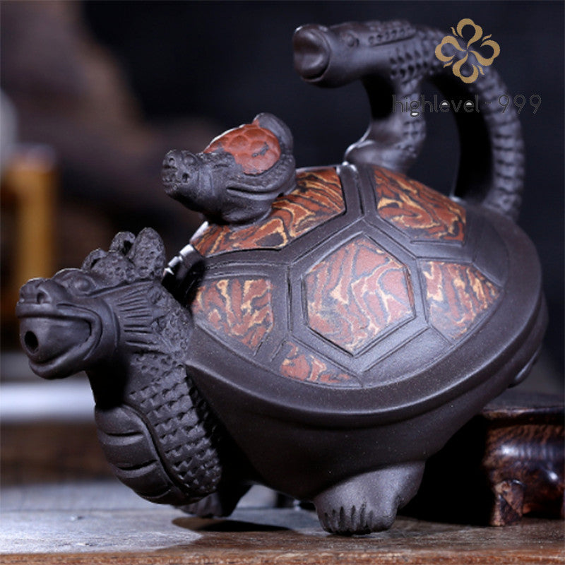 240ml Chinese Yixing Purple Clay Teapot Handmade Dragon Turtle Tea Pot