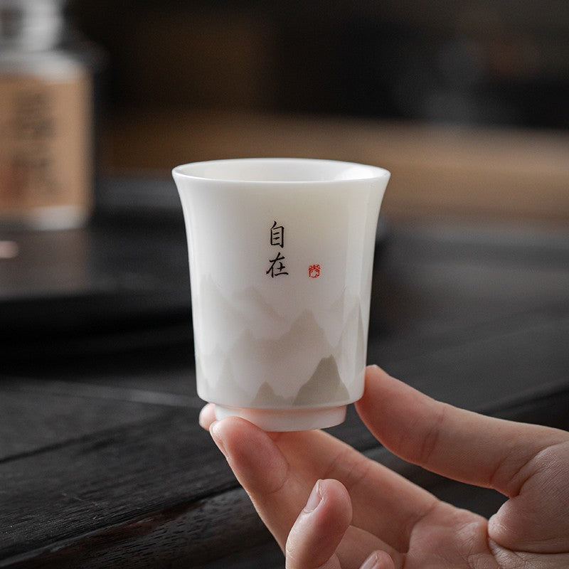 Sheep Fat Jade Single Cup Tea Cup Household White Porcelain Landscape Tea Cup