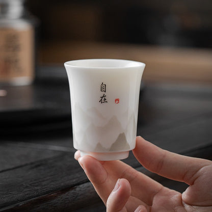 Sheep Fat Jade Single Cup Tea Cup Household White Porcelain Landscape Tea Cup
