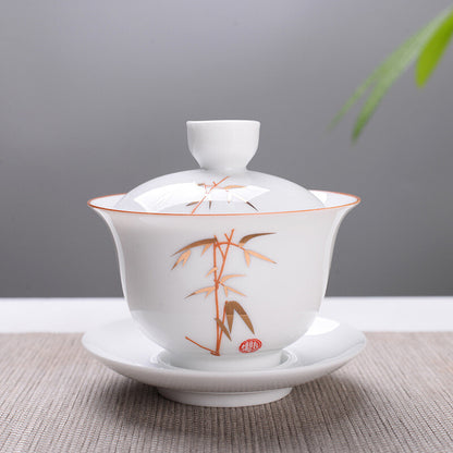 180ml Ceramic Tureen Bone China Tea Bowl Porcelain Gaiwan Cup & Cup Lid & Mat