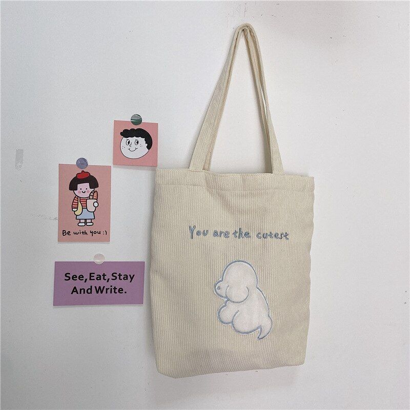 Cartoon Shoulder Bag Canvas Large Shopper Bag Fashion Casual Book Pouch 30*13*34