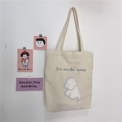 Cartoon Shoulder Bag Canvas Large Shopper Bag Fashion Casual Book Pouch 30*13*34