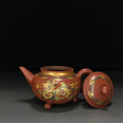 Chinese Yixing Zisha Clay Handmade Exquisite Teapot （三足水平壶 底款：柏原（清））