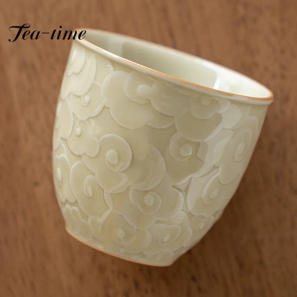 100ml Retro Ice Table Galze Ceramic Master Cup Handmade Relief Cloud Tea Cup