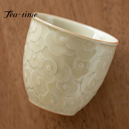100ml Retro Ice Table Galze Ceramic Master Cup Handmade Relief Cloud Tea Cup