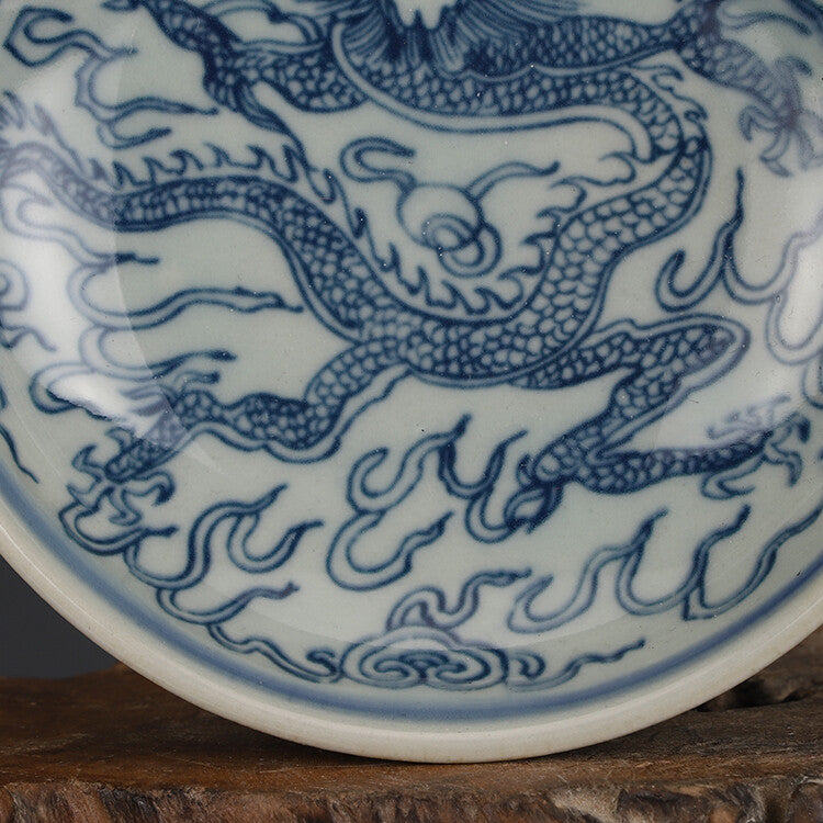 5"in Chinese Jingdezhen Blue and White Porcelain Dragon Grain Saucer Small Plate