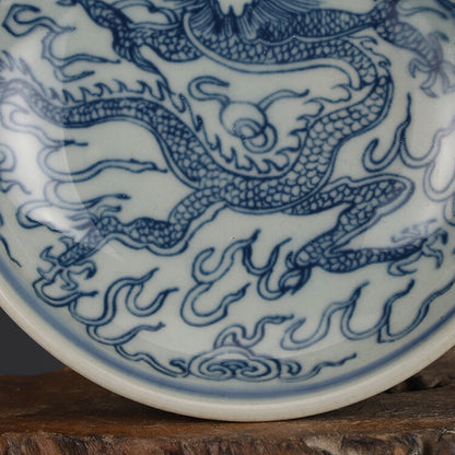 5"in Chinese Jingdezhen Blue and White Porcelain Dragon Grain Saucer Small Plate