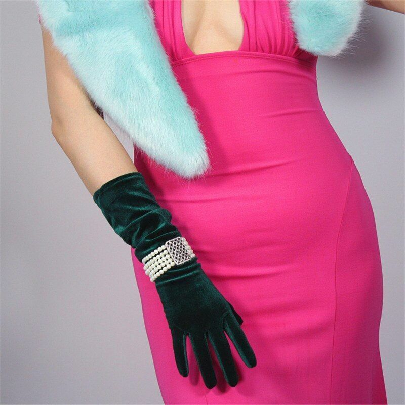 Fashion Velvet Gloves 22/40/50/60/70cm Long Opera Women Elastic Touchscreen Mitt