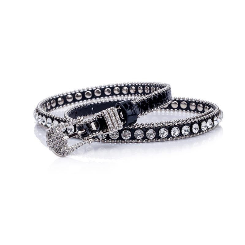 Women Leather Belt Rhinestone Fashion Men Casual Bling Jeans Waistband 110x3.3cm